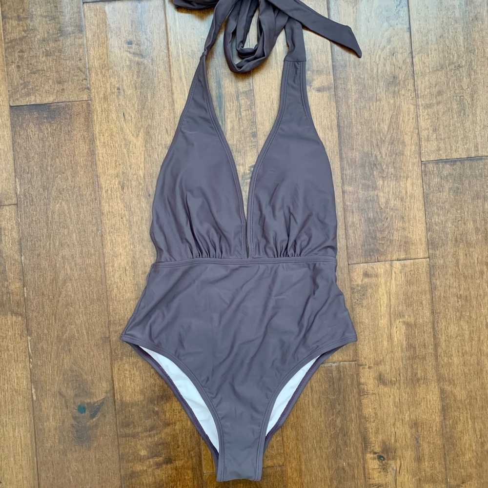 NWT Cupshe sexy brown plunge halter one piece swimsuit size Small